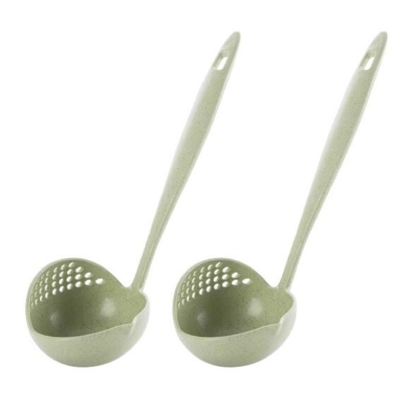 Ladle Plastic Green 2 PCs Skimmer Spoon Filter Strainer Soup Spoon Long Handled - Picture 1 of 4